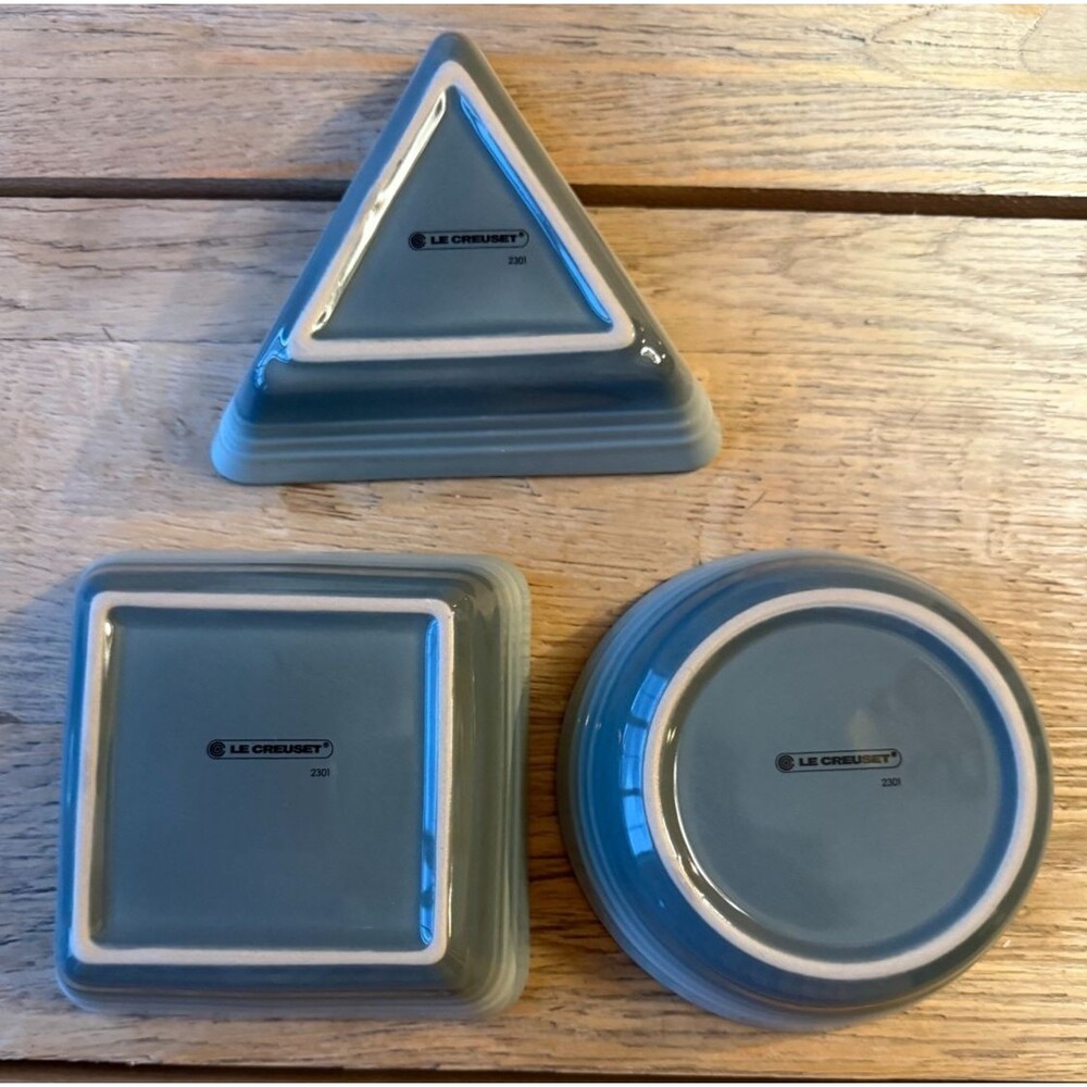 Le Creuset Stoneware Geometric Tapas Serving Dishes Set of 3 Sea Salt Green NEW - Picture 3 of 7